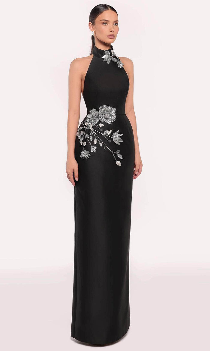 Tarik Ediz 98834 - Bejeweled Halter Evening Gown Evening Gown 0 / Black