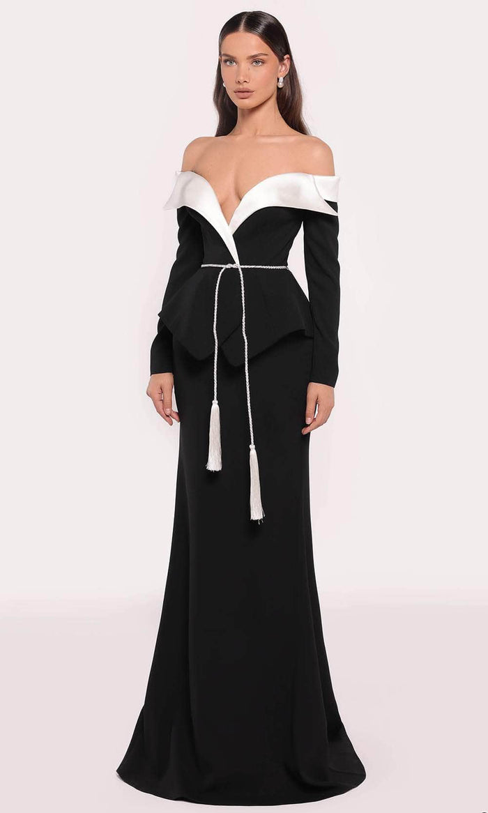 Tarik Ediz 98841 - Two-Toned Off Shoulder Gown Mother of the Bride Dresses 0 / Black/Ivory