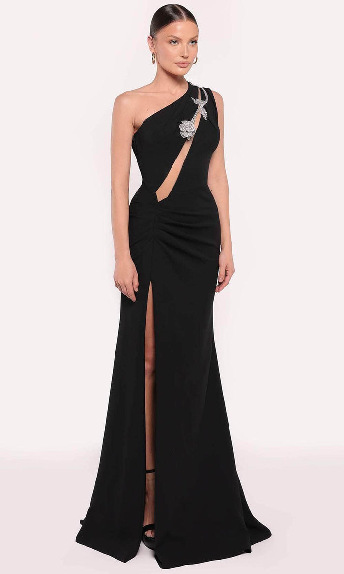 Tarik Ediz 98857 - Plunging Cutout Long Gown Long Gown 0 / Black