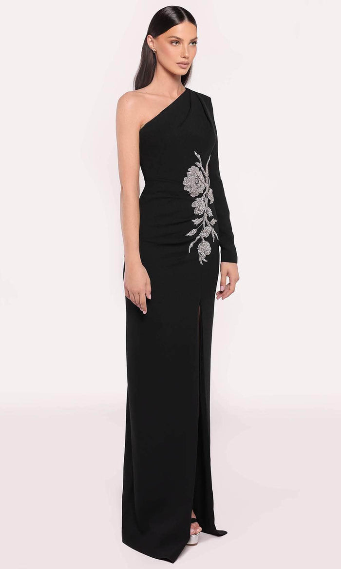 Tarik Ediz 98874 - Floral Beaded Sheath Evening Dress Evening Dress 0 / Black