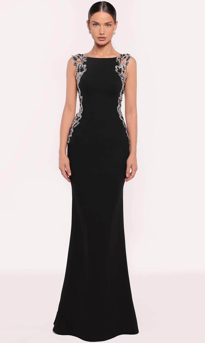 Tarik Ediz 98878 - Embellished Cutout Evening Gown Evening Gown 0 / Black