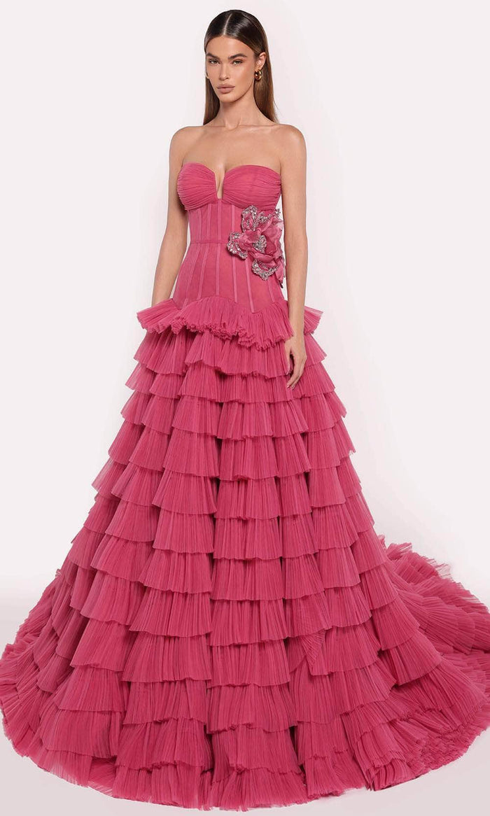 Tarik Ediz 98883 - Strapless Tiered Evening Gown Evening Gown 0 / Dark Rose