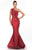 Terani Couture - 1911E9095 Embroidered Asymmetric Neck Mermaid Gown Evening Dresses 0 / Wine