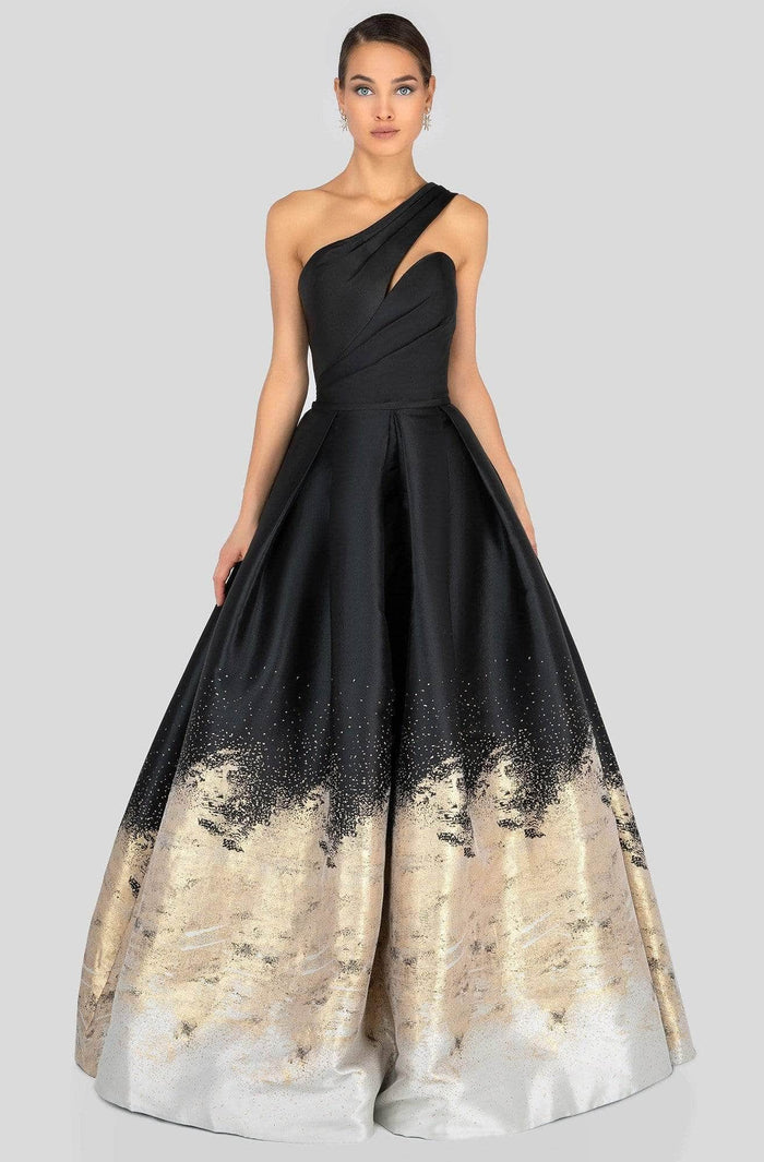 Terani Couture 1912E9180 - One Shoulder Ombre Ballgown Ball Gowns 0 / Black Gold