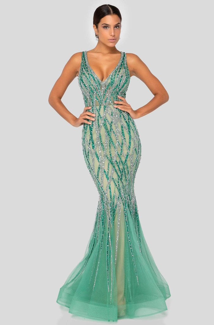 Terani Couture 1912GL9573 - Sleeveless Mermaid Evening Gown Evening Dresses 6 / Jade Nude