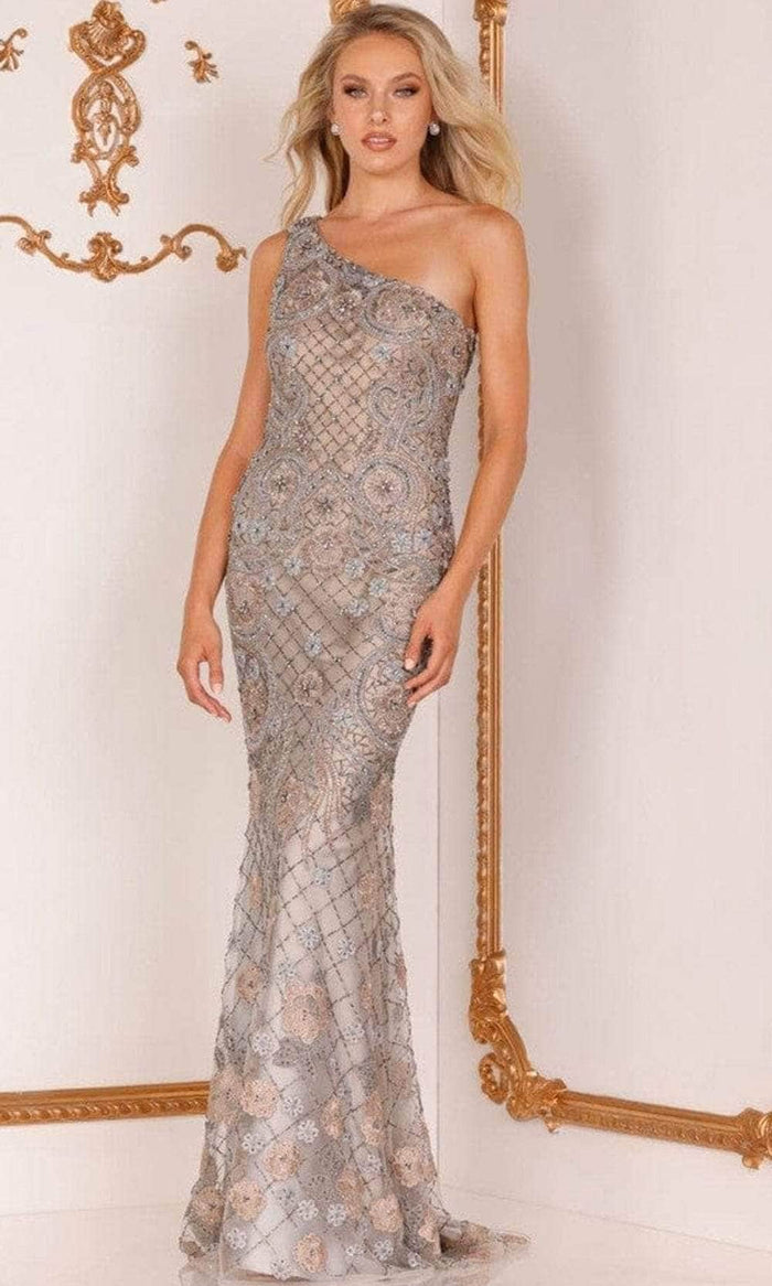 Terani Couture 2111E4733 - Metallic Lace Evening Gown Evening Dresses 00 / Pewter Bronze