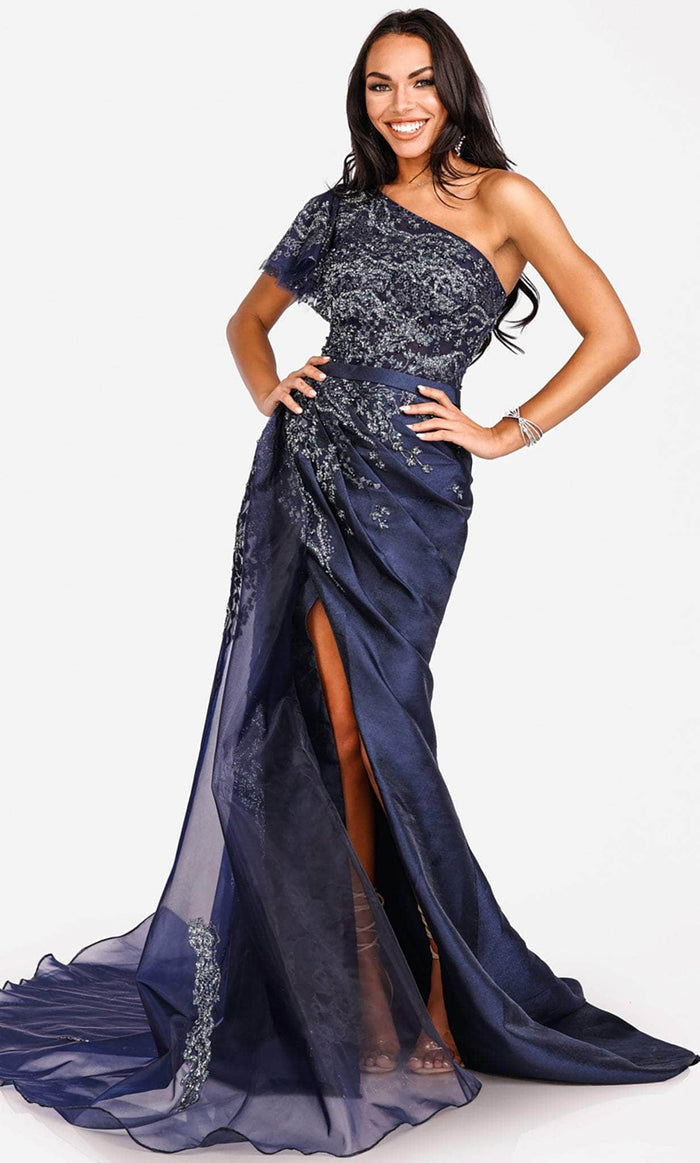 Terani Couture 231E0517 - Ruffled Asymmetrical Prom Gown Prom Dresses 00 / Navy