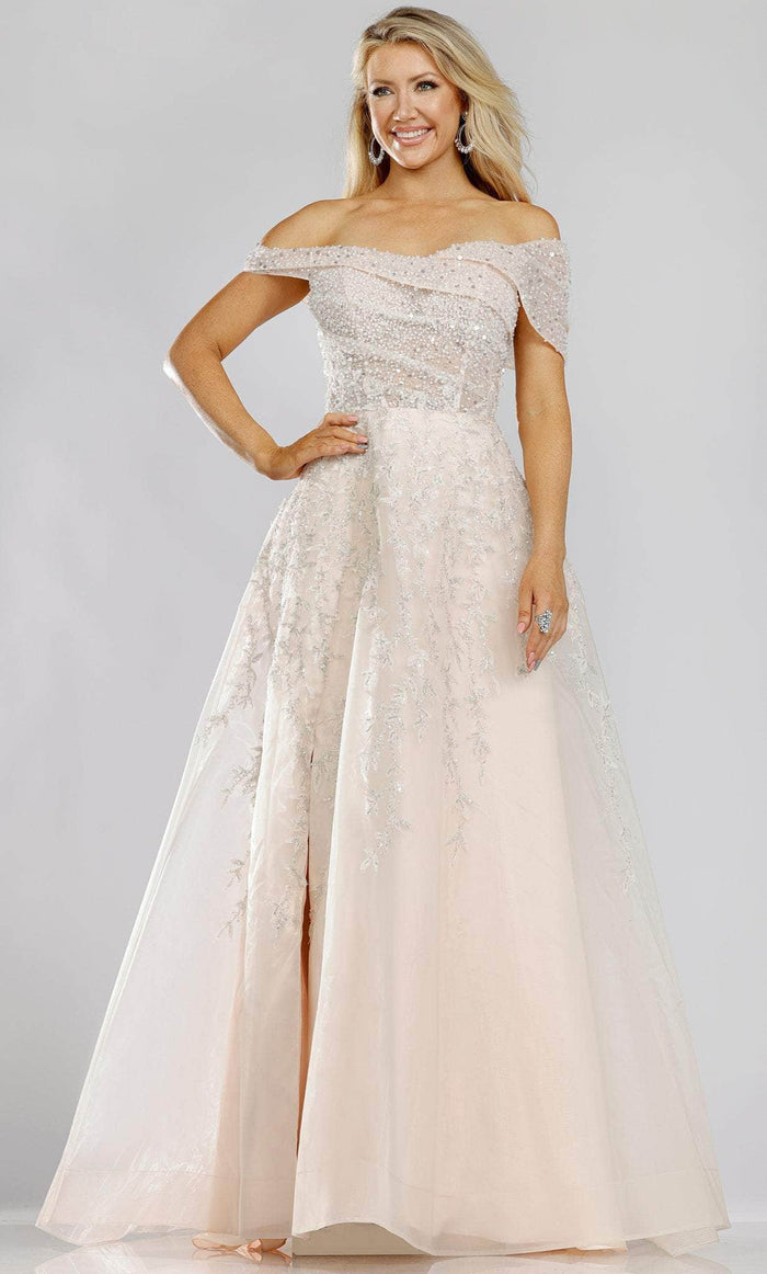 Terani Couture 231E0608 - Off Shoulder Embroidered Long Gown Mother of the Bride Dresses 00 / Light Champagne