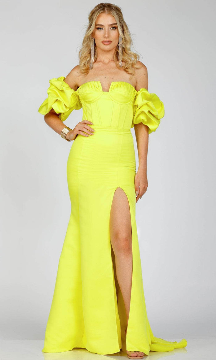 Terani Couture 231P0181 - Ruffled Sleeve Sheath Evening Gown Evening Dresses 00 / Citrine