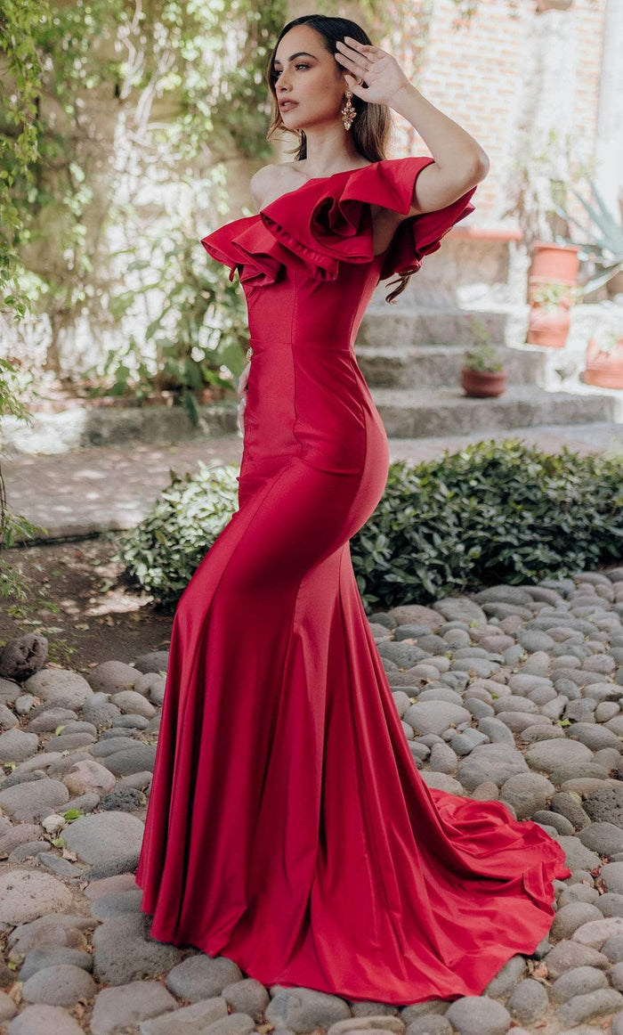 Terani Couture 232E1289 -One-Shoulder Fitted Bodice Evening Gown Bridesmaid Dresses 12 / Red