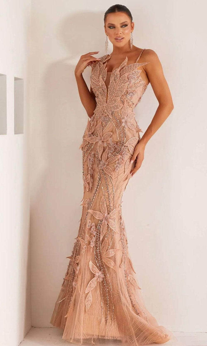 Terani Couture 241GL2697 - Embroidered Tulle Trumpet Evening Dress Evening Dresses 00 / Blush