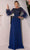 Terani Couture 241M2718 - Feather Embellished Long Sleeve Evening Dress Evening Gown 00 / Navy