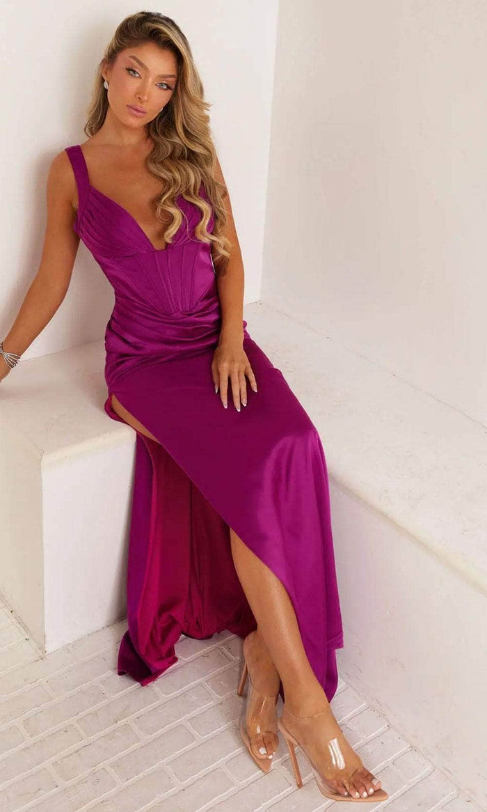 Terani Couture 241P2018 - Pleated Sleeveless Prom Dress Prom Dresses 00 / Fuchsia