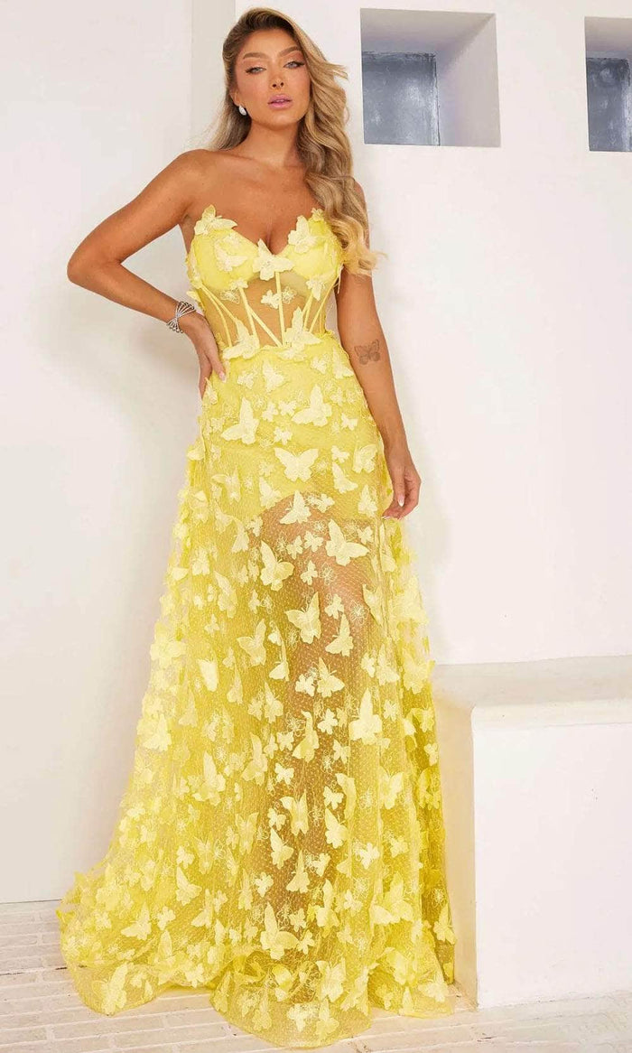 Terani Couture 241P2086 - Strapless Tulle A-Line Prom Dress Prom Dresses 00 / Yellow