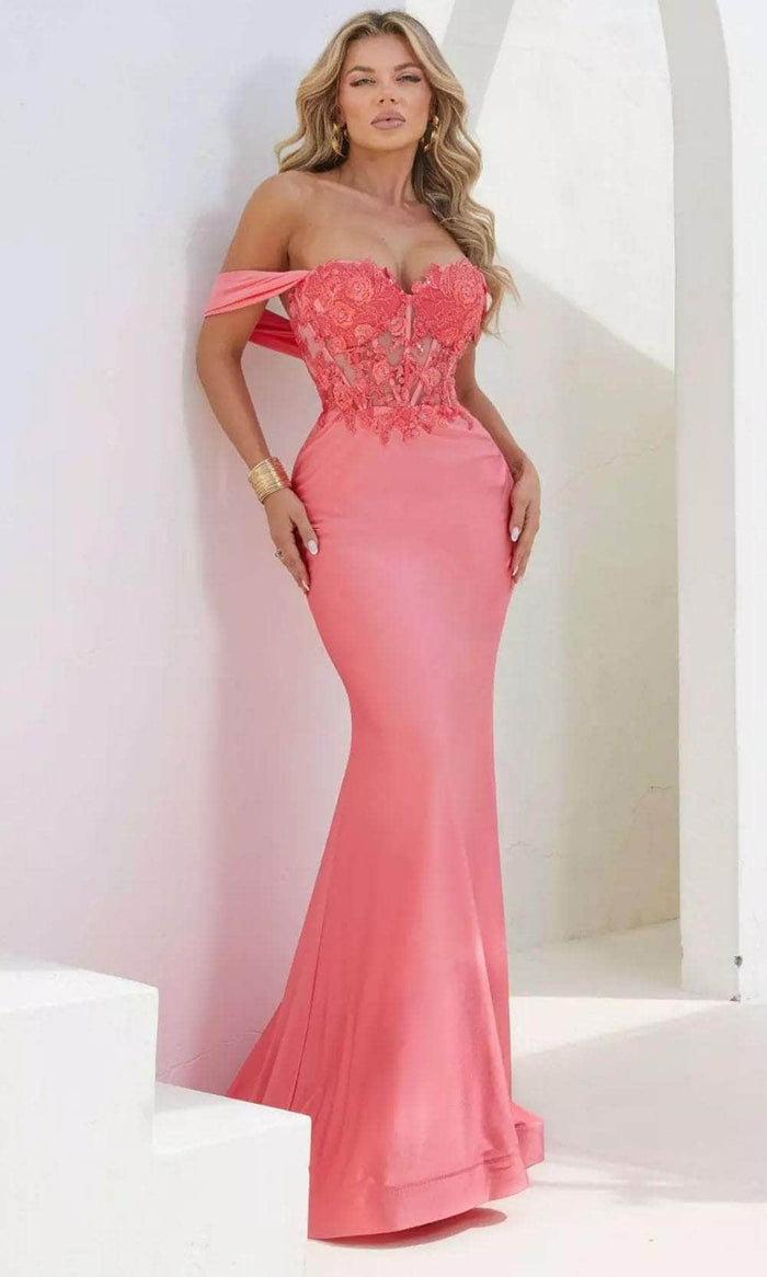 Terani Couture 241P2250 - Sweetheart Appliqued Prom Dress Prom Dresses 6 / Coral