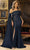 Terani Couture 242M3311 - Asymmetric Evening Gown with Cape Sleeve Evening Dresses 00 / Navy