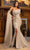 Terani Couture 242M3311 - Asymmetric Evening Gown with Cape Sleeve Evening Dresses 00 / Taupe