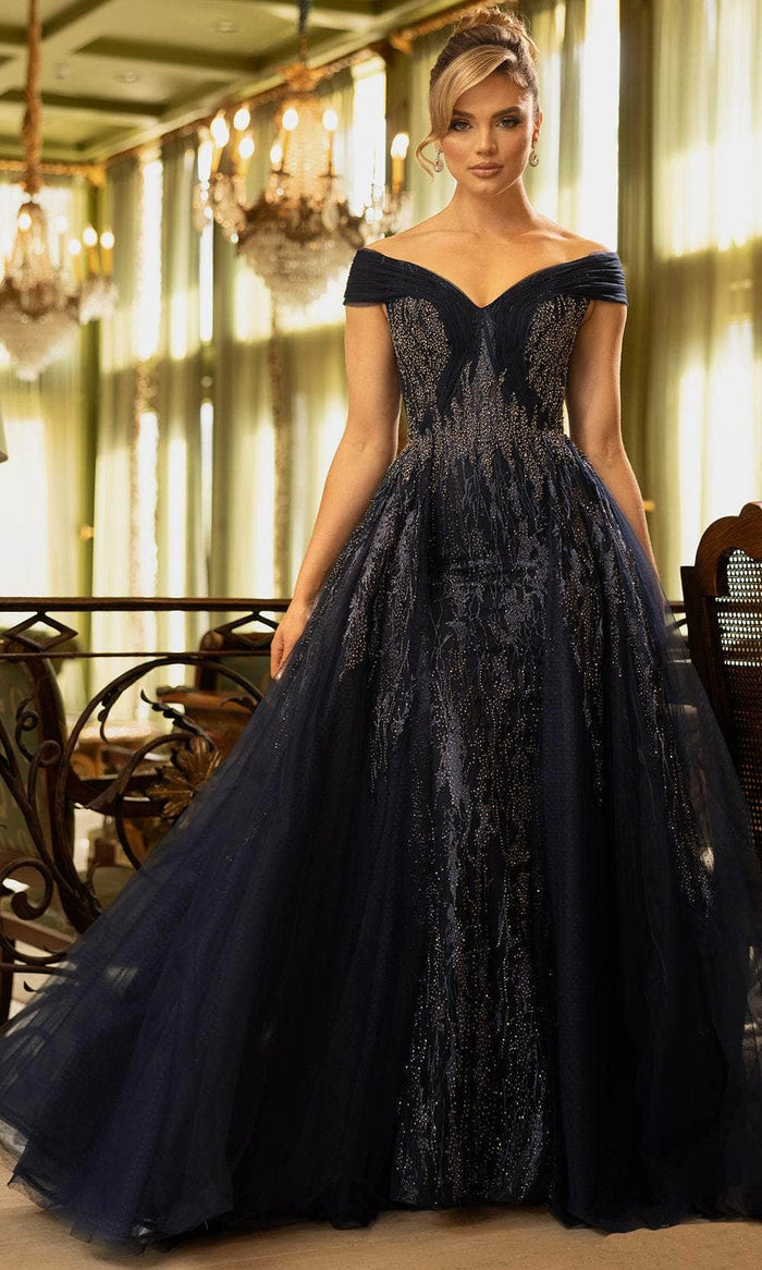 Terani Couture 242M3347 - Rhinestone Embellished Off-Shoulder Ballgown Quinceanera Dresses 00 / Navy