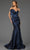 Terani Couture 251E4276 - Ruffled Accent Jacquard Evening Gown Evening Dresses 00 / Navy