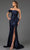 Terani Couture 251E4555 - Bow Detailed Asymmetric Satin Evening Dress Evening Dresses 00 / Navy