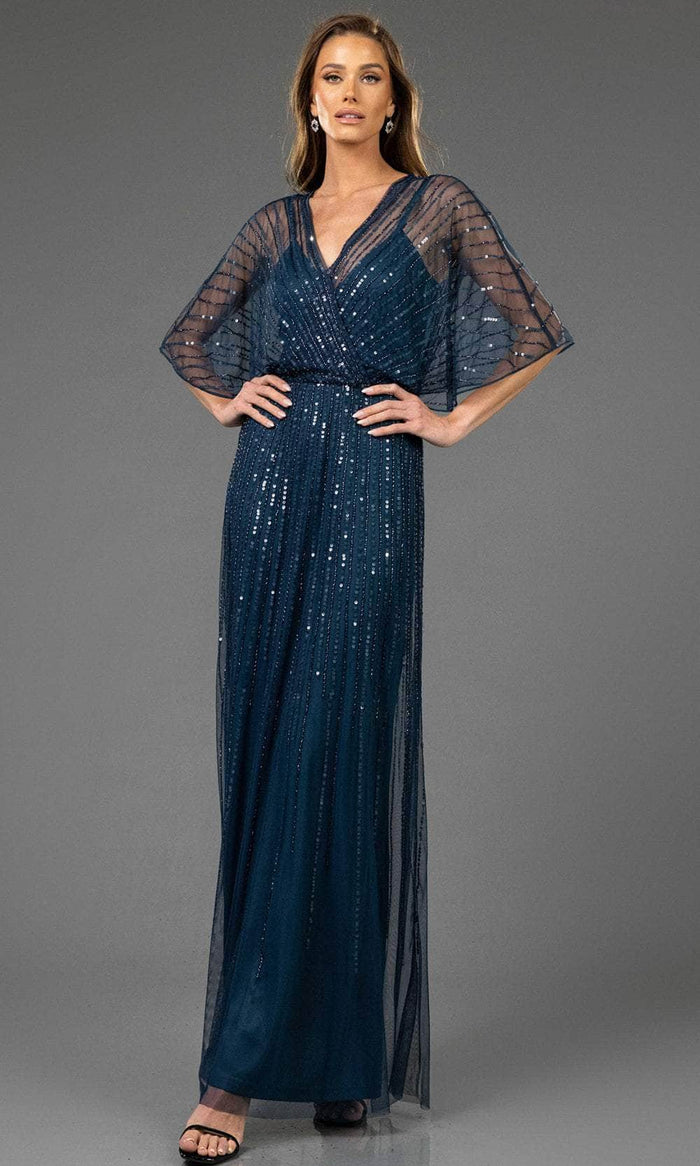 Terani Couture 251M4613 - V-Neck Sequin Evening Gown Mother of the Bride Dresses 00 / Petrol