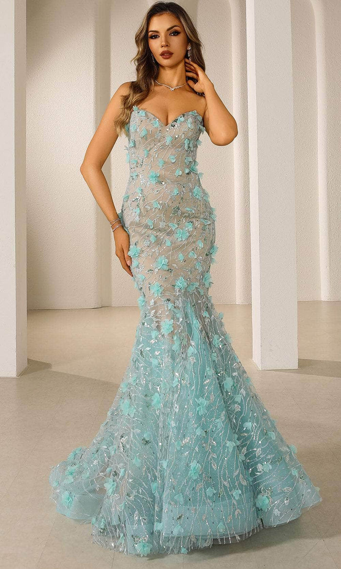 Terani Couture 251P4379 - Sweetheart Floral Embellished Prom Gown Prom Dresses 00 / Aqua