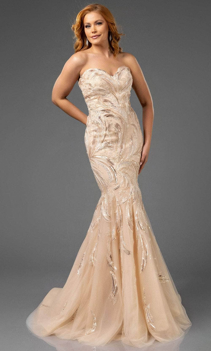 Terani Couture 251P4388 - Trumpet Skirt Beaded Ornate Prom Gown Evening Dresses 00 / Champagne