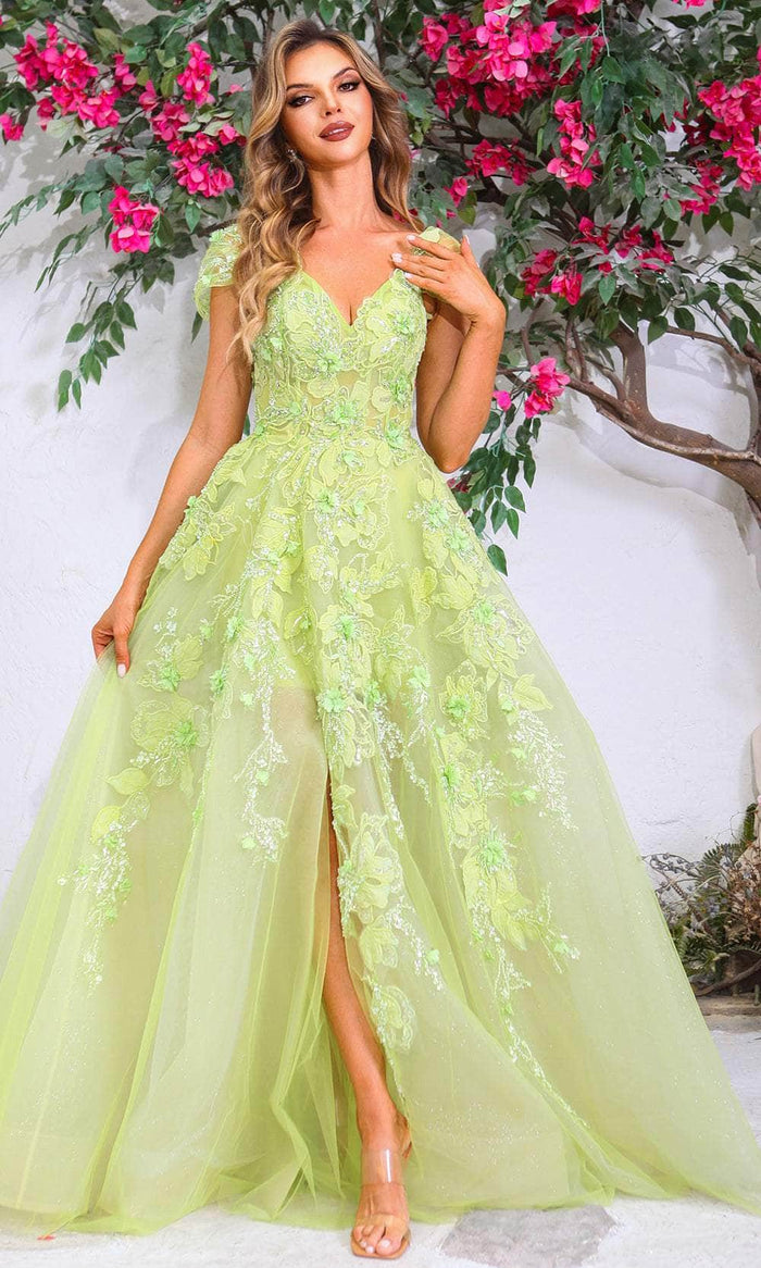 Terani Couture 251P4533 - Organza Cap Sleeve Ballgown Ball Gowns 00 / Green