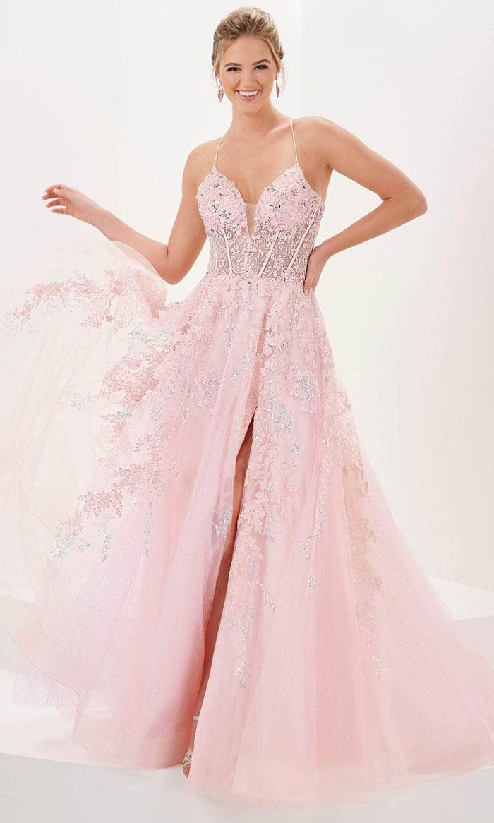 Tiffany Designs 16056 - Corset Prom Dress with Slit Prom Dresses 0 / Blush Pink