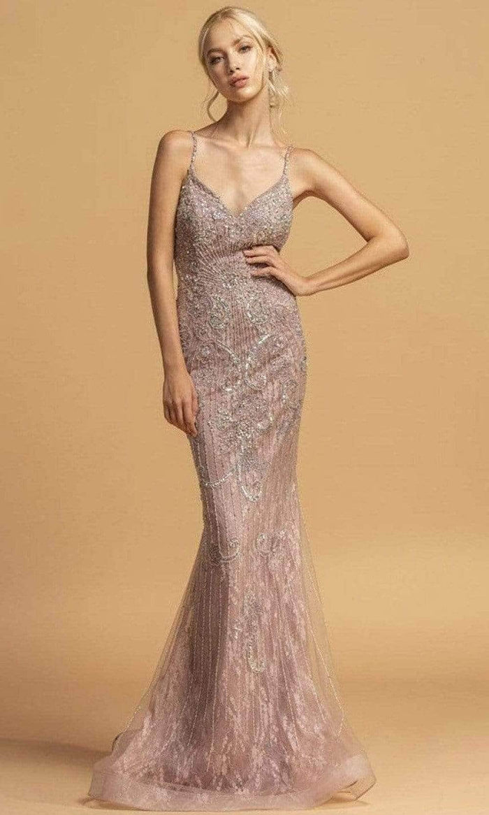 Trevi Collection - Beaded Mermaid Evening Dress L2230 Evening Dresses XS / Mauve