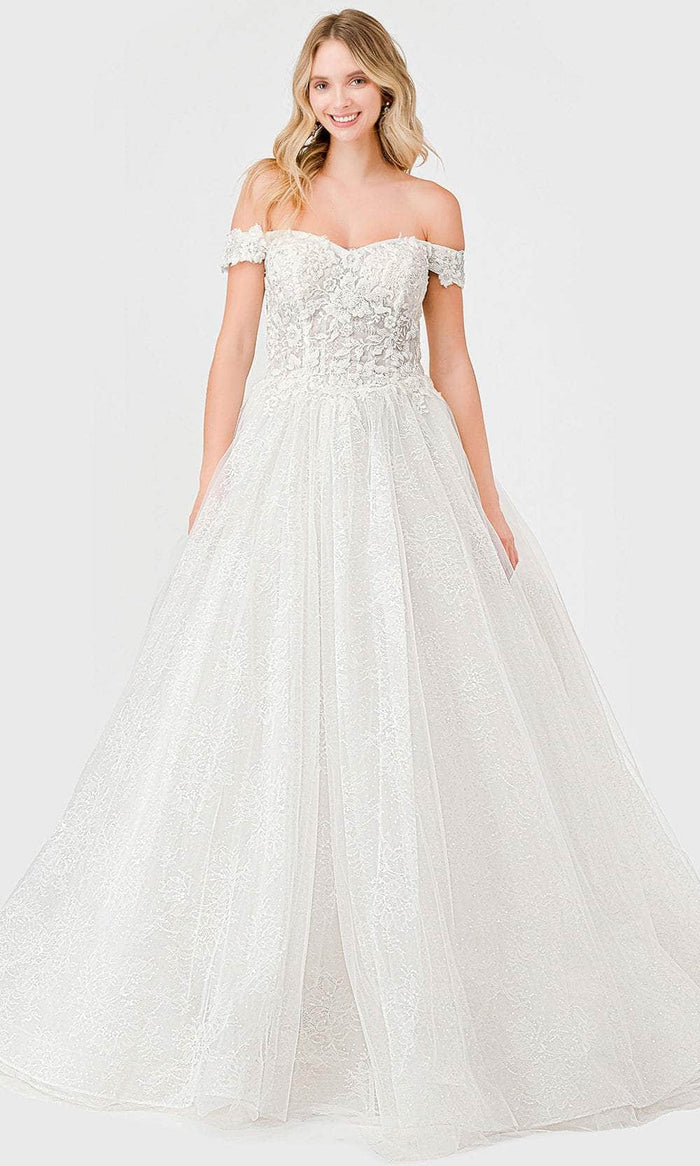 Trevi Collection Bridal - MS0027 Floral Embroidered A-Line Bridal Dress Bridal Dresses XXS / Off White