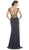 Trevi Collection - Gold Embellished Evening Dress with Slit Evening Dresses