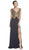 Trevi Collection - Gold Embellished Evening Dress with Slit Evening Dresses XXS / Navy-Gold