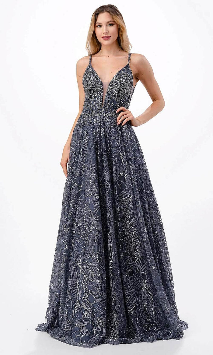 Trevi Collection L2672 - Glitter A-Line Prom Dress Prom Dresses XS / Charcoal