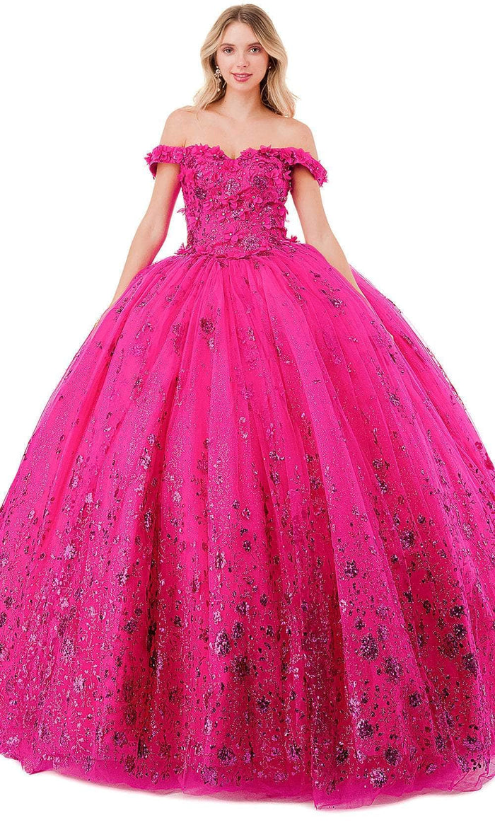 Trevi Collection L2838C - Floral Appliqued Sweetheart Ballgown Ball Gowns XXS / Fuchsia