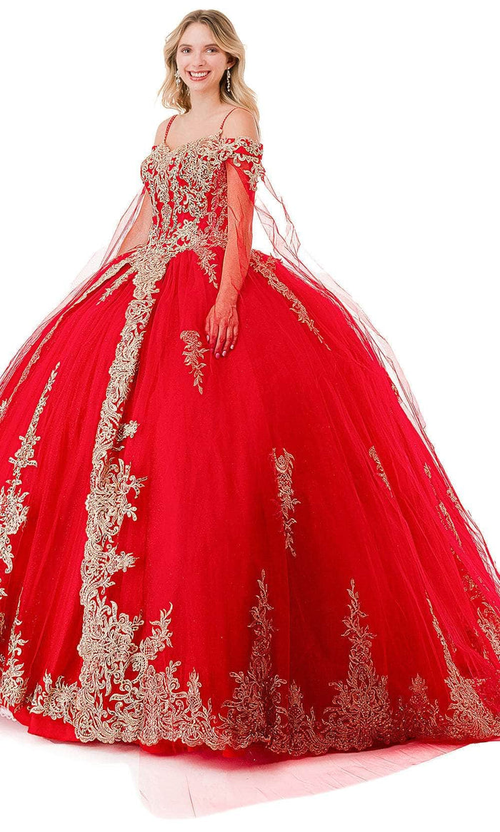 Trevi Collection L2839C - Embroidered Cold Shoulder Ballgown Ball Gowns XXS / Red