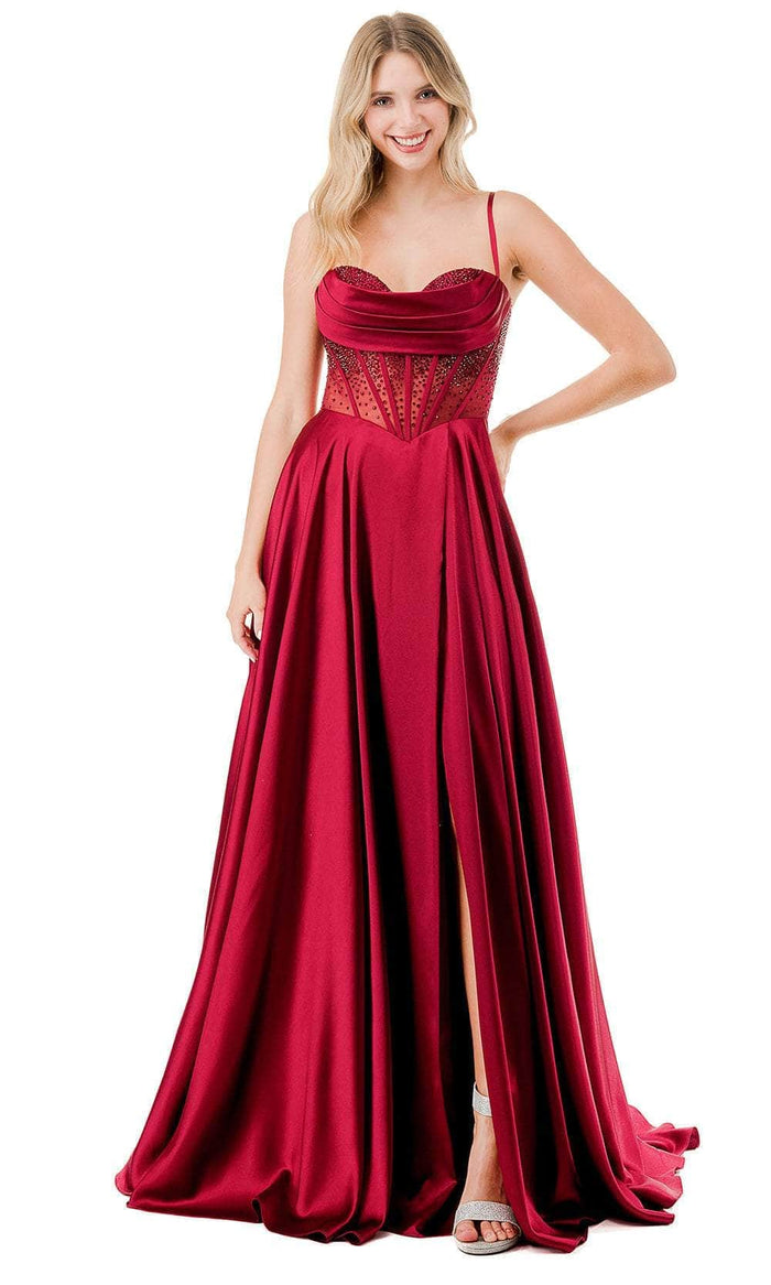 Trevi Collection L2861L - Rhinestone Corset Sleeveless Evening Gown Evening Dresses XXS / Burgundy