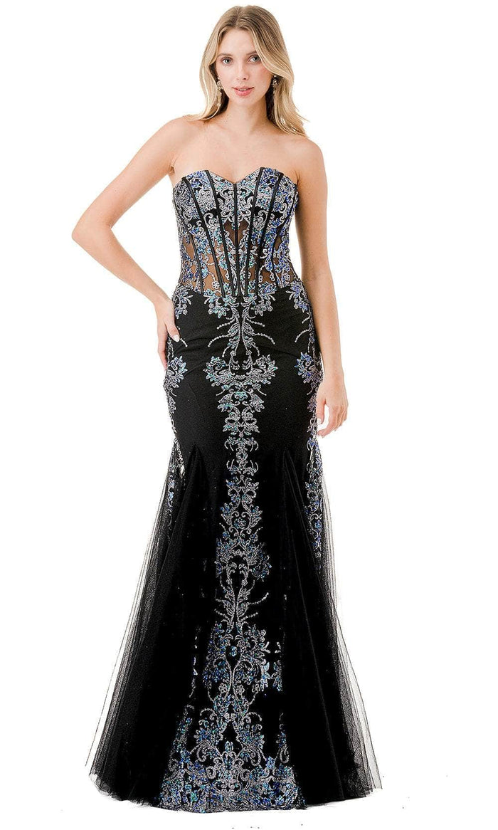 Trevi Collection L2869W - Strapless Embroidered Prom Gown Prom Dresses XXS / Black