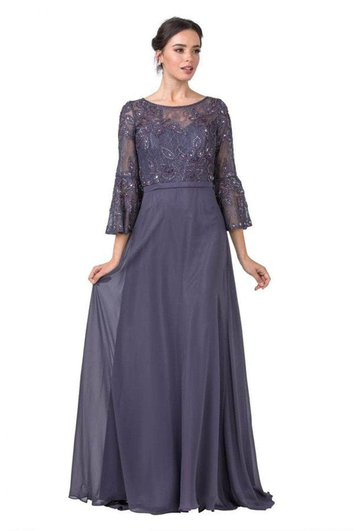 Trevi Collection M2346 - Lace Illusion Quarter Sleeve Formal Gown Mother of the Bride Dresses L / Blue