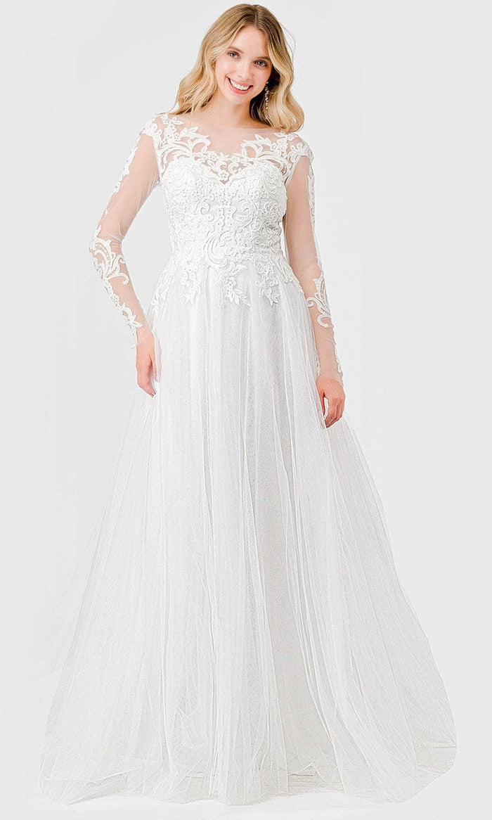 Trevi Collection MS0032 - Sheer Long Sleeve Embroidered Wedding Gown Mother of the Bride Dresses XXS / Off White