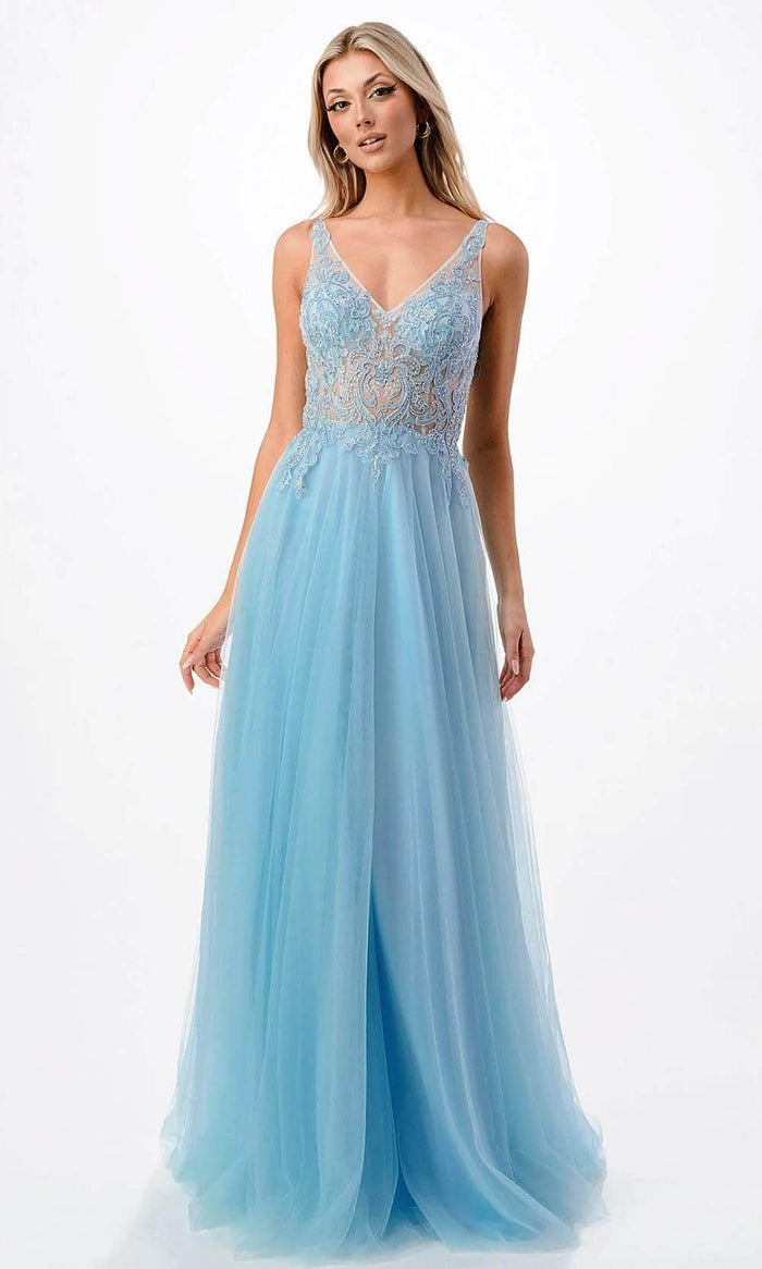 Trevi Collection P2108 - Illusion Embroidered Prom Dress Prom Dresses XS / Light Blue