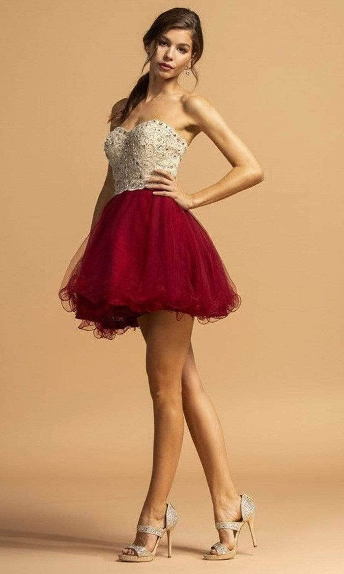 Trevi Collection - S2086 Strapless Beaded Sweetheart Dress Homecoming Dresses XXS / Burgundy