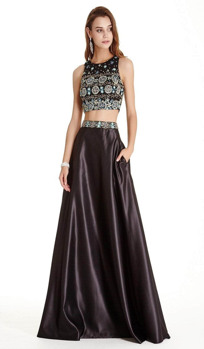 Trevi Collection - Two Piece Bedazzled A-line Prom Dress Prom Dresses XXS / Black-Multi