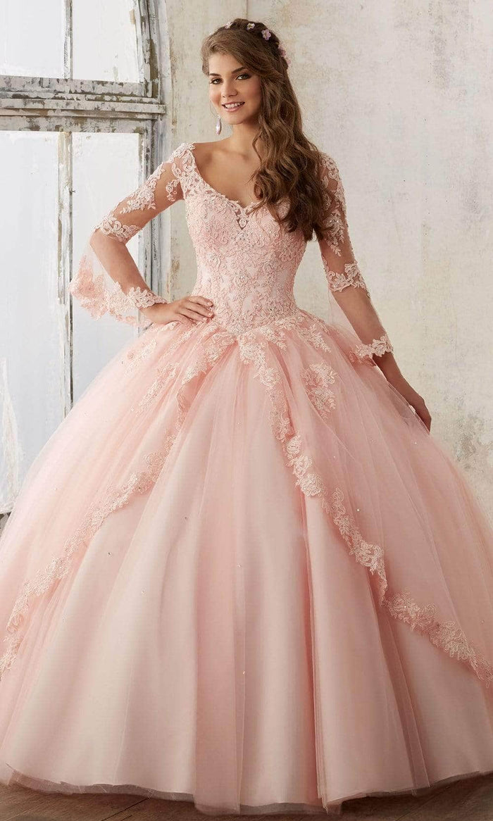 Vizcaya By Mori Lee 60015 - Sheer Bell Sleeve Gown Quinceanera Dresses 00 / Blush