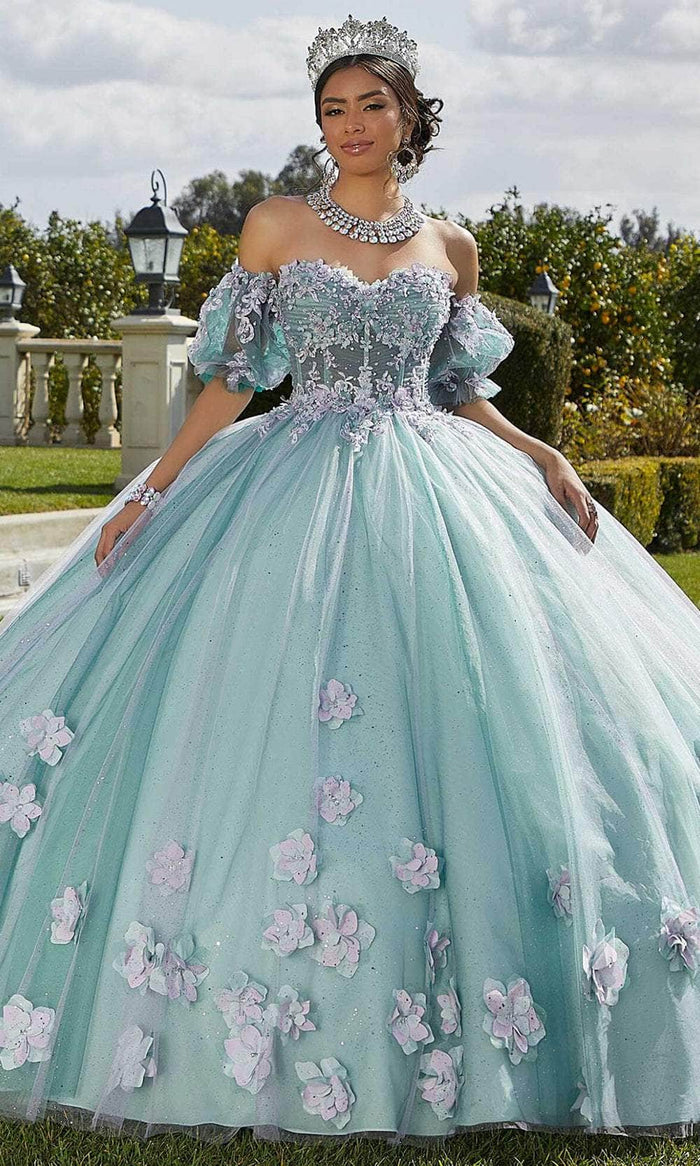 Vizcaya by Mori Lee 89421 - 3D Floral Appliqued Ballgown Ball Gowns 00 / Blueberry Pop