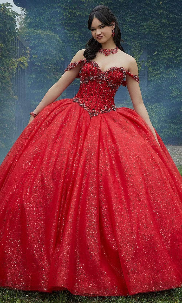 Vizcaya by Mori Lee 89453 - Corset Bodice Jewel Beaded Ballgown Ball Gowns 00 / Scarlet