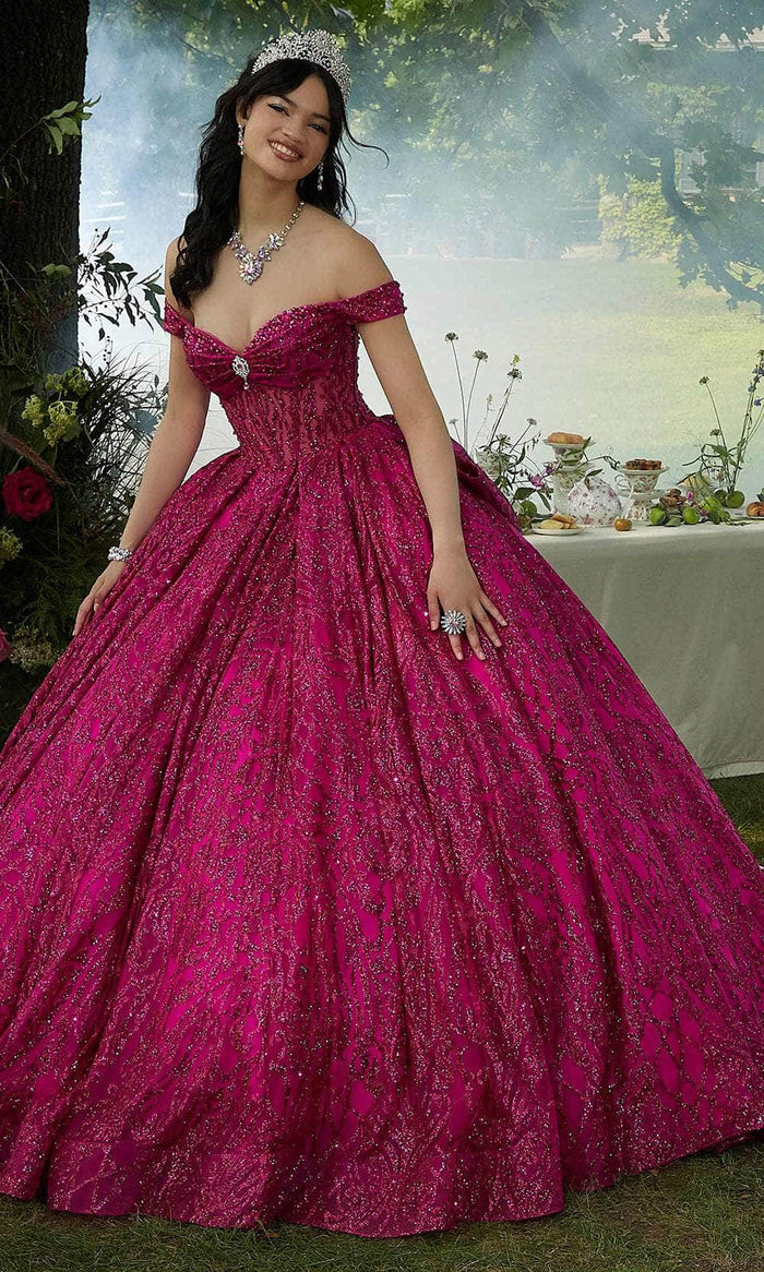 Vizcaya by Mori Lee 89455 - Off-Shoulder Jewel Encrusted Ballgown Ball Gowns 00 / Berry