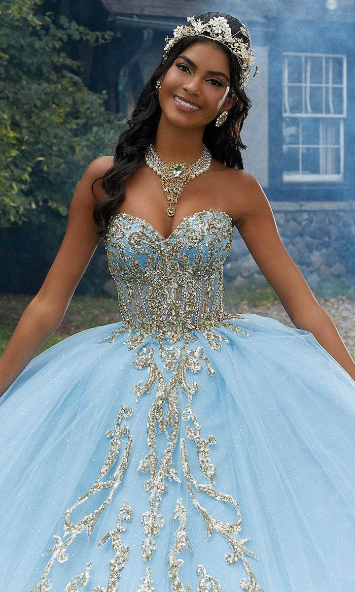 Vizcaya by Mori Lee 89458 - Sweetheart Sequin Embellished Ballgown Ball Gowns 00 / Bahama Blue/Gold