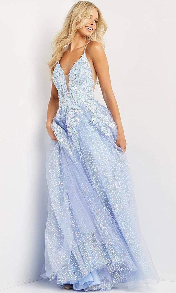 JVN by Jovani - JVN07252 Floral Sequined A-line Plus Size Prom Gown ...