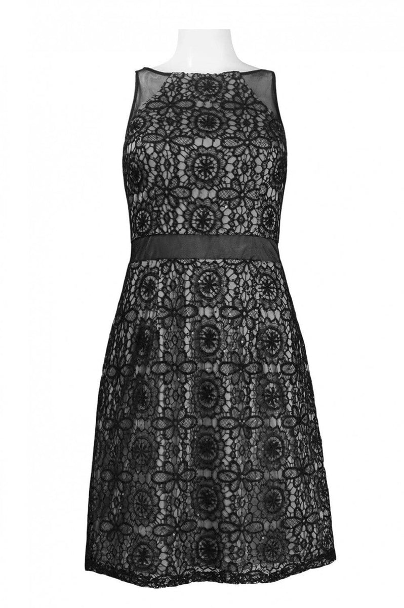 Adrianna Papell - 41908460 Sheer Accented Floral Crochet Lace Dress ...